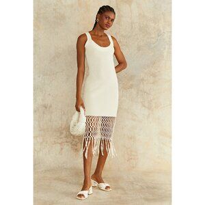 NWT AMUR Archie Fringe Crochet Midi Off-White Size XL